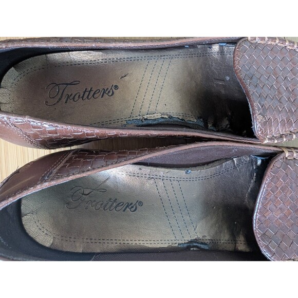 Trotters Women’s 7.5M Brown Leather Woven Loafers Slip-On Block Heel Shoes - Picture 7 of 12